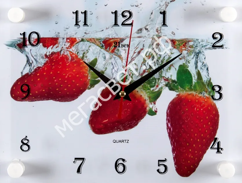 Часы 2026. «Часы настенные 21 век стекло 25*35 "веселый завтрак". Часы настенные с клубникой. Настенные часы 21 век. Часы 21 век настенные с клубникой.